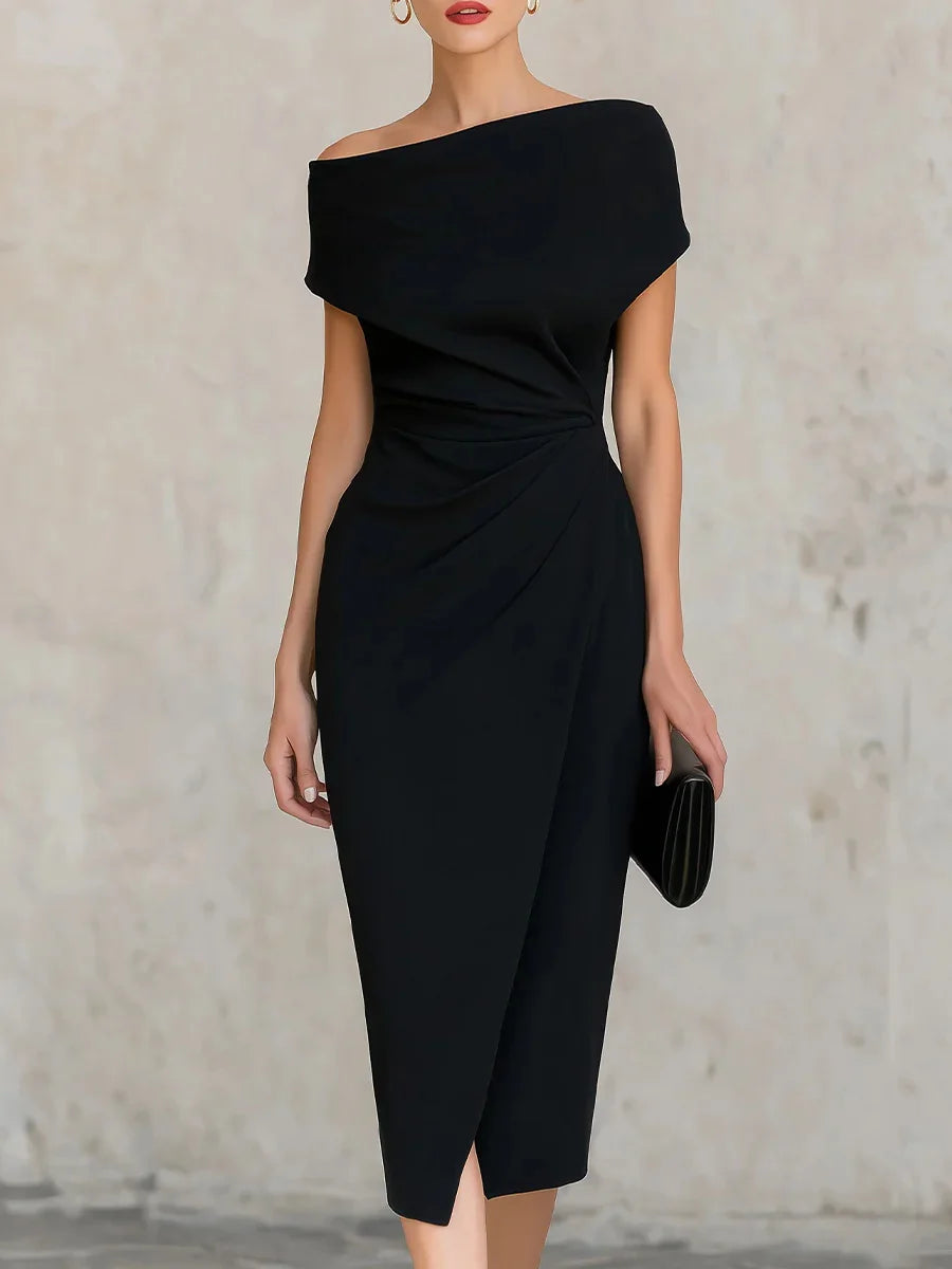 Women's Off Shoulder Ruched Bodycon Midi Dress for Cocktail Party and Formal Events