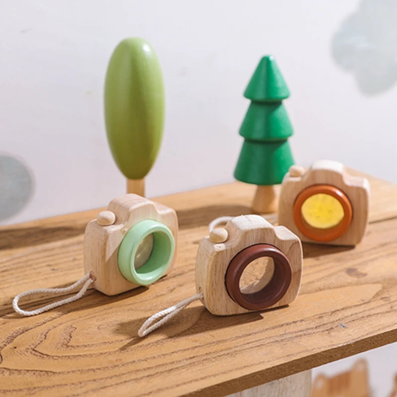 Baby Wood  Montessori Toys Colorful Camera Kaleidoscope Toys Rainbow Wooden Toys for Children Early Educational Game