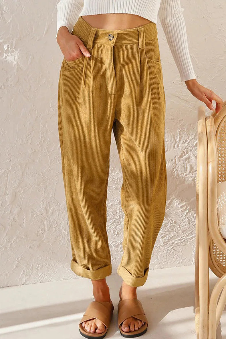 Women's 2025 Fall Corduroy Pants - High Waist Relaxed Straight Leg Trousers, Solid Color Casual Lounge Pants