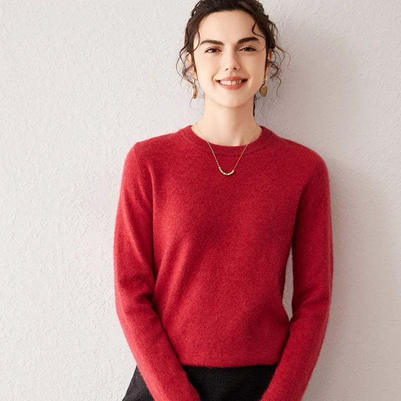 Women's 100% Pure Cashmere Sweater 2026 Fall Winter Crew Neck Long Sleeve Warm Soft Knitted Pullover New Knit Tops Women Clothes