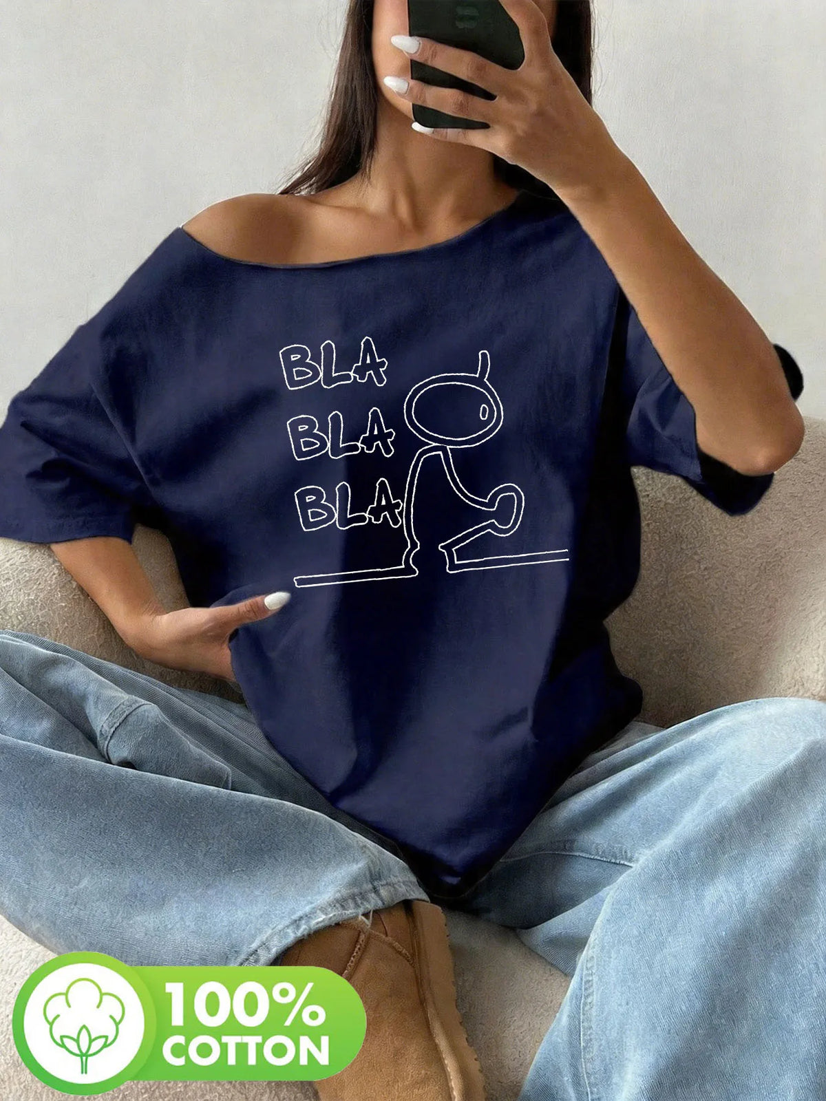 Y-BLA Plus Size 100% Pure Cotton Shoulder Loose Y2K T-shirt, Oversized Women's Top, Summer Off Shoulder Top