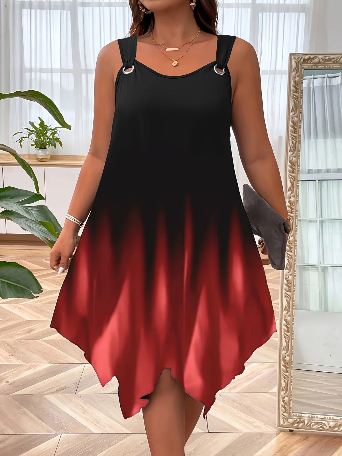 Plus Size Women's Sleeveless Gradient Dress with Asymmetrical Hem Perfect for Evening Elegance