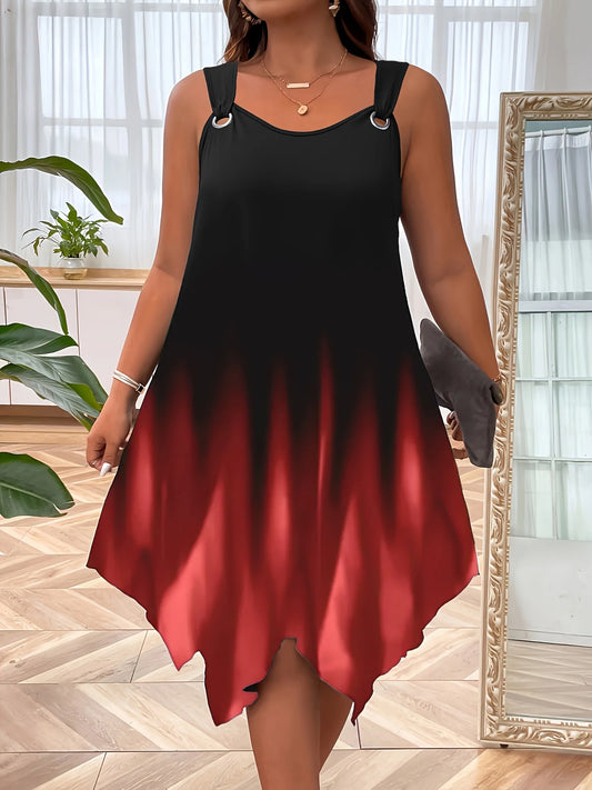Plus Size Women's Sleeveless Gradient Dress with Asymmetrical Hem Perfect for Evening Elegance