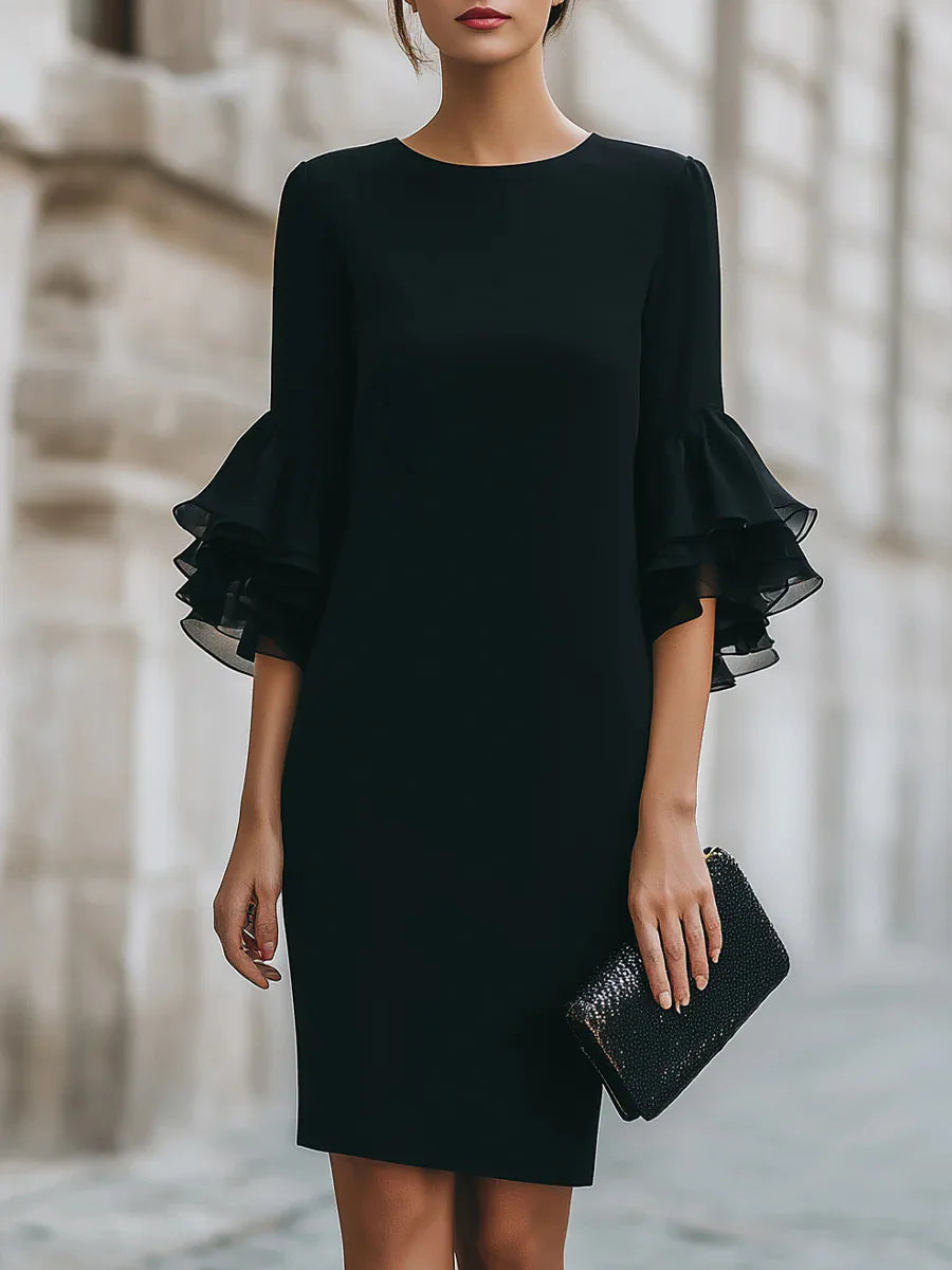 Elegant Ruffle Sleeve Midi Dress Women Slim Fit Bodycon Party Wedding Guest Formal Evening Gown