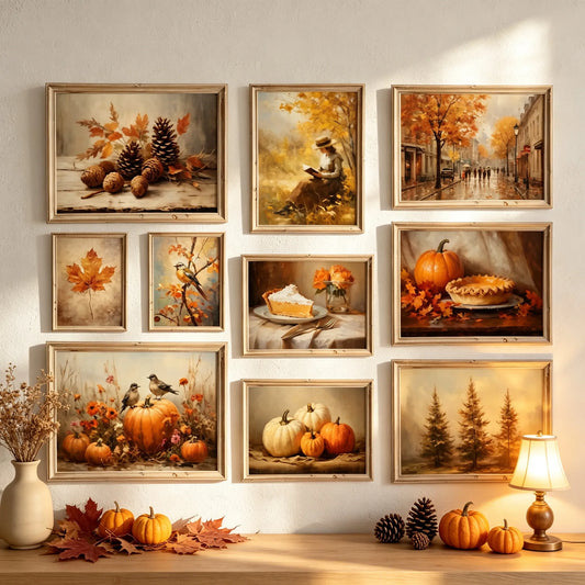 Thanksgiving Gallery Wall Art Vintage Fall Printable Wall Art Autumn Rustic Oil Paintings Thanksgiving Day Decor Gift Poster