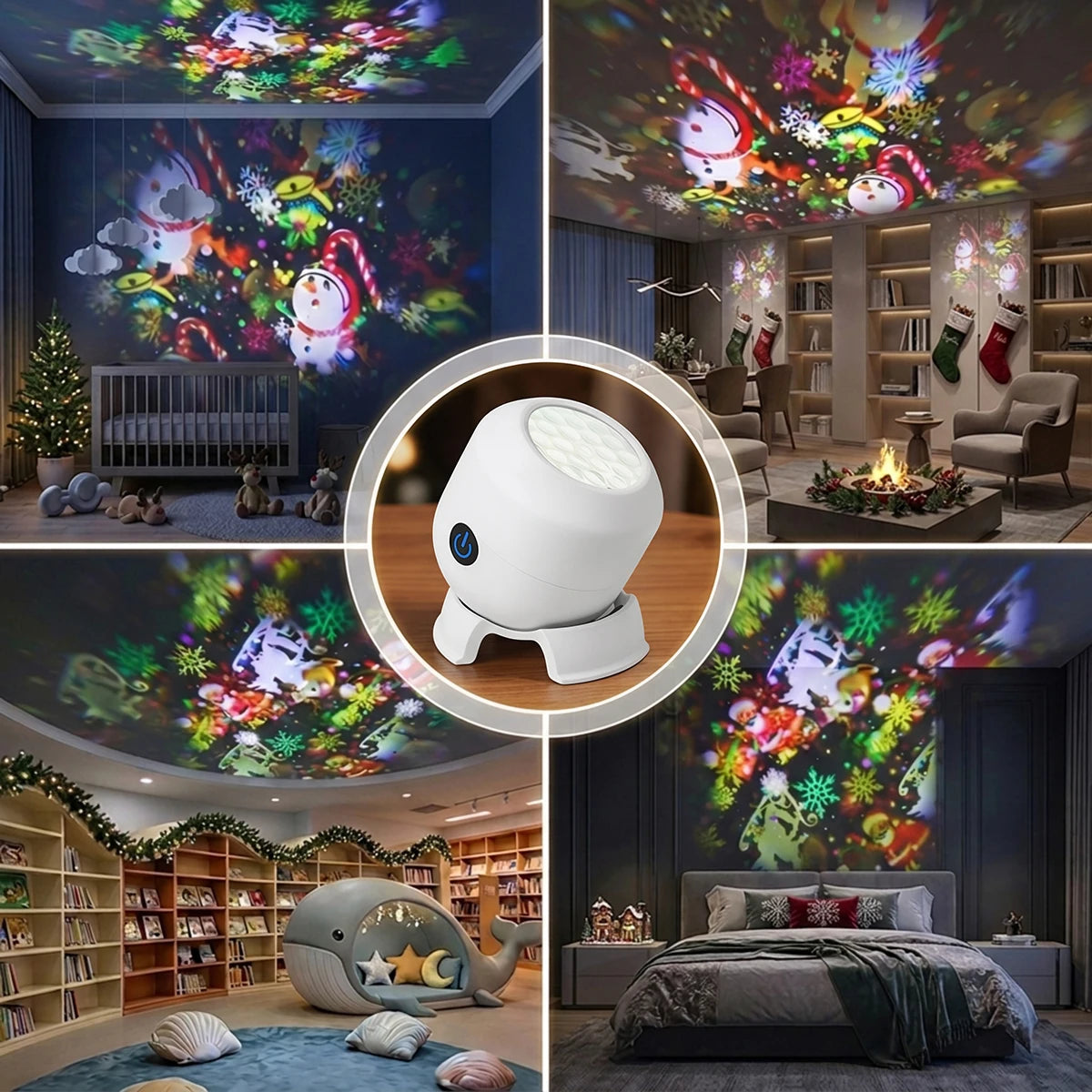 Christmas Projector Light 22 Patterns Rotating LED Projection Lamp Santa Claus Snowflake Elk Xmas Decor Night Light Rechargeable