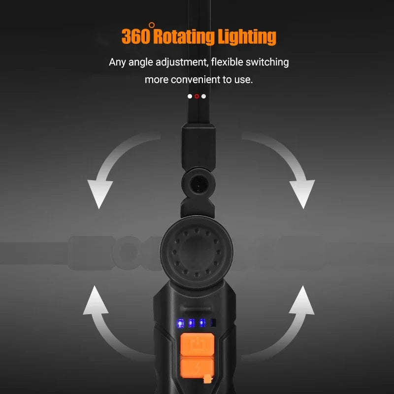 Portable COB LED Flashlight USB Rechargeable Work Light Magnetic Lanterna Hanging Lamp with Built-in Battery Camping Torch