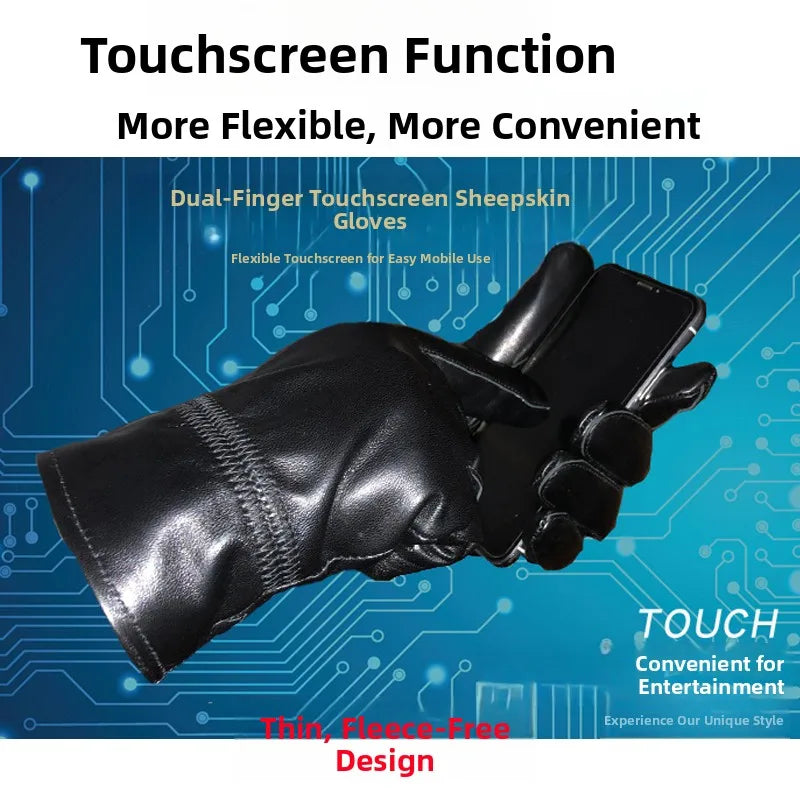Men's Winter Gloves Fleece Lined Leather Motorcycle Riding Gloves Windproof Pure Color Biker Driving Outdoor Cycling Gloves