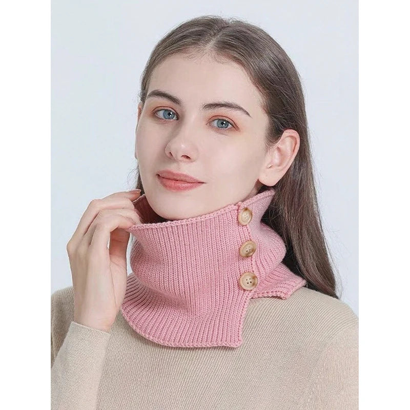 Knitted Neck Warmer Sport Scarf Women Men Button Fake Face Cover Winter Skating Ski Mask Warm Scarves Thick Cold-proof Collar