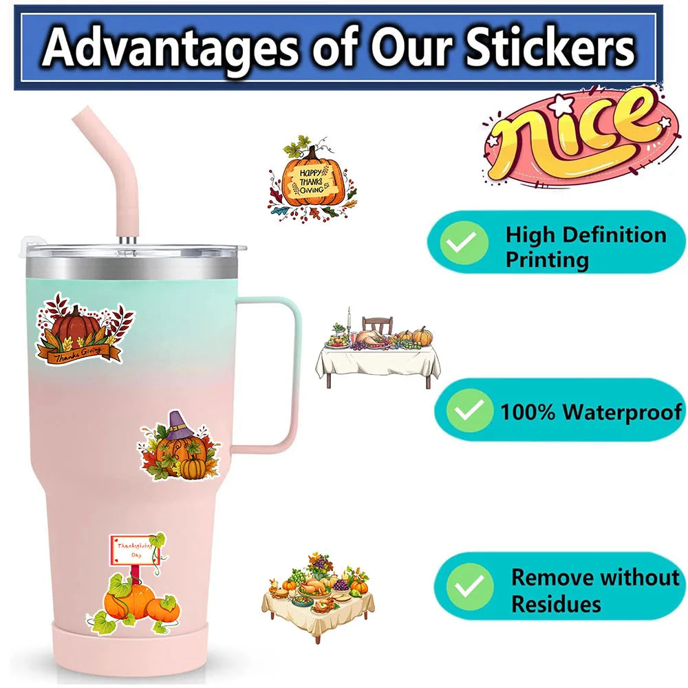 Thanksgiving Holiday Theme Stickers Waterproof Vinyl Decals For Laptop Water Bottle Phone Case DIY Decor