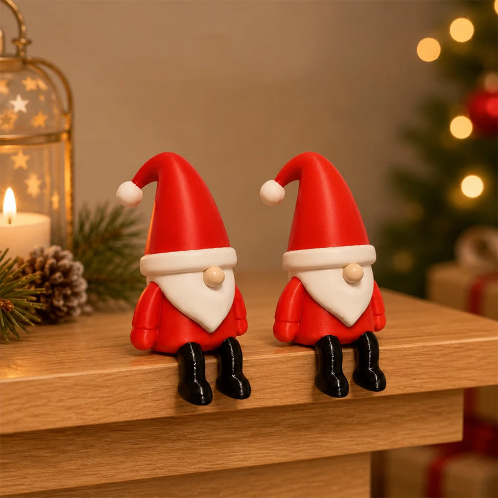 2PCS Christmas Santa Claus Figurines, Cute Sitting Christmas Decorations for Shelf Mantel Table Desk Home Office Holiday Decor