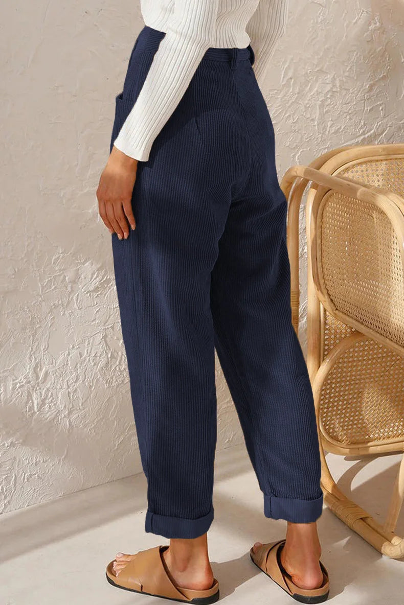 Women's 2025 Fall Corduroy Pants - High Waist Relaxed Straight Leg Trousers, Solid Color Casual Lounge Pants