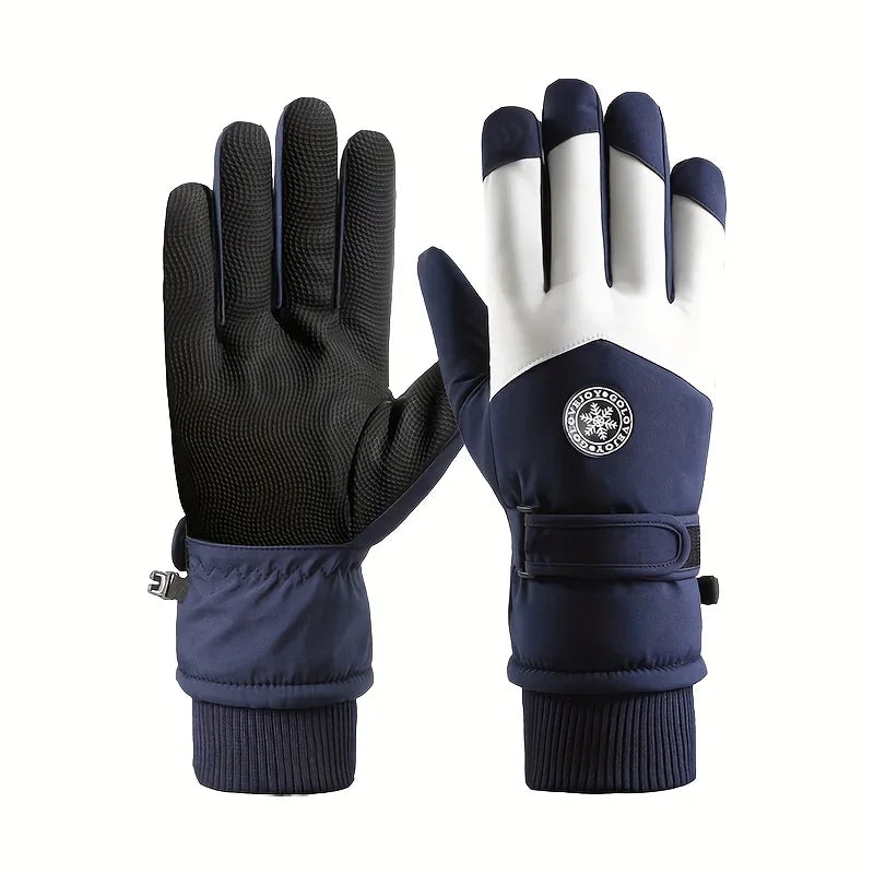 Winter Snowboard Ski Gloves PU Leather Non-slip Touch Screen Waterproof Motorcycle Cycling Fleece Warm Riding Gloves