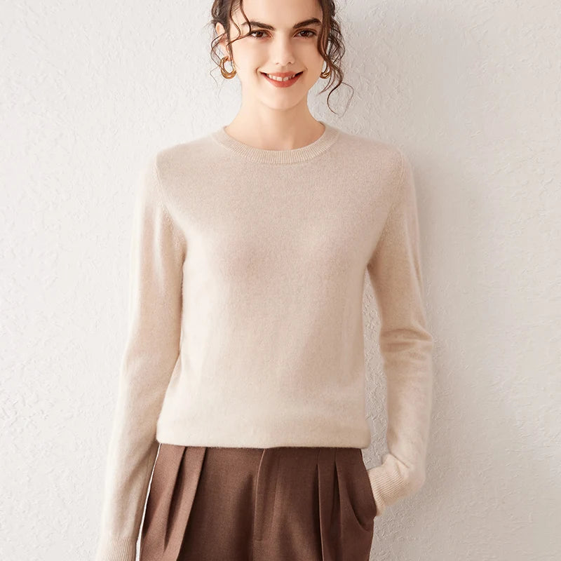 Women's 100% Pure Cashmere Sweater 2026 Fall Winter Crew Neck Long Sleeve Warm Soft Knitted Pullover New Knit Tops Women Clothes