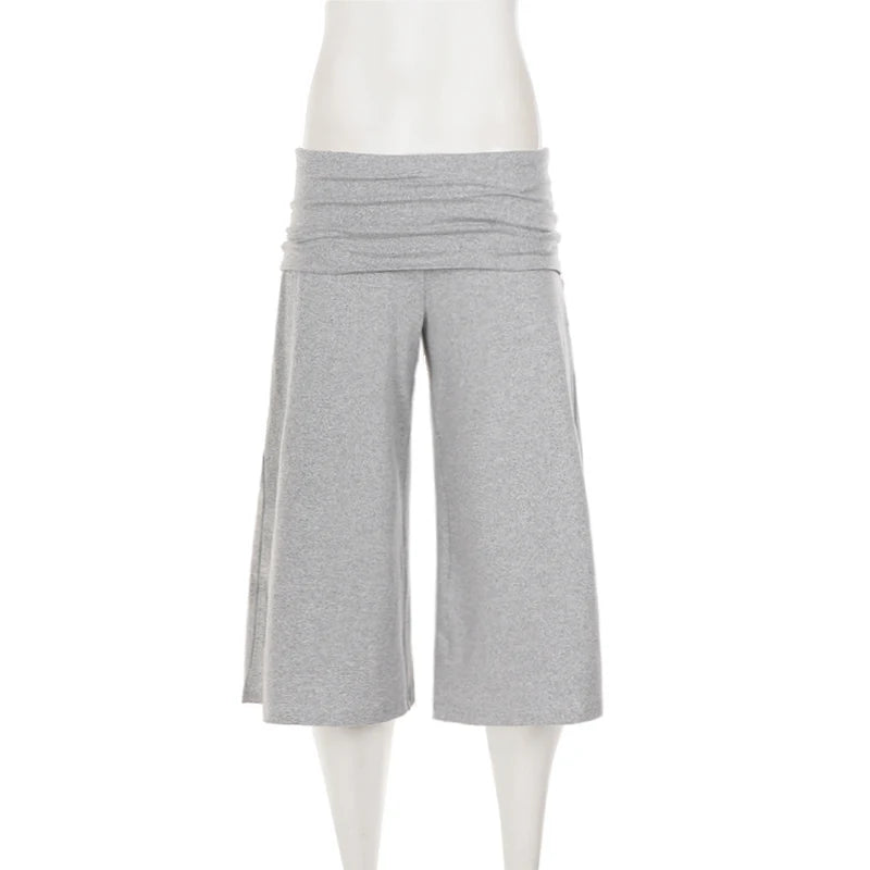 Fold Over Low Waist Knit Capri Pants
