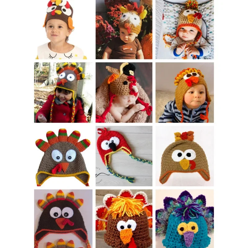 Family Thanksgiving Turkey Cartoon Pullover Hats - Cute Photo Scene Prop, Decorative Kids & Adult Headwear