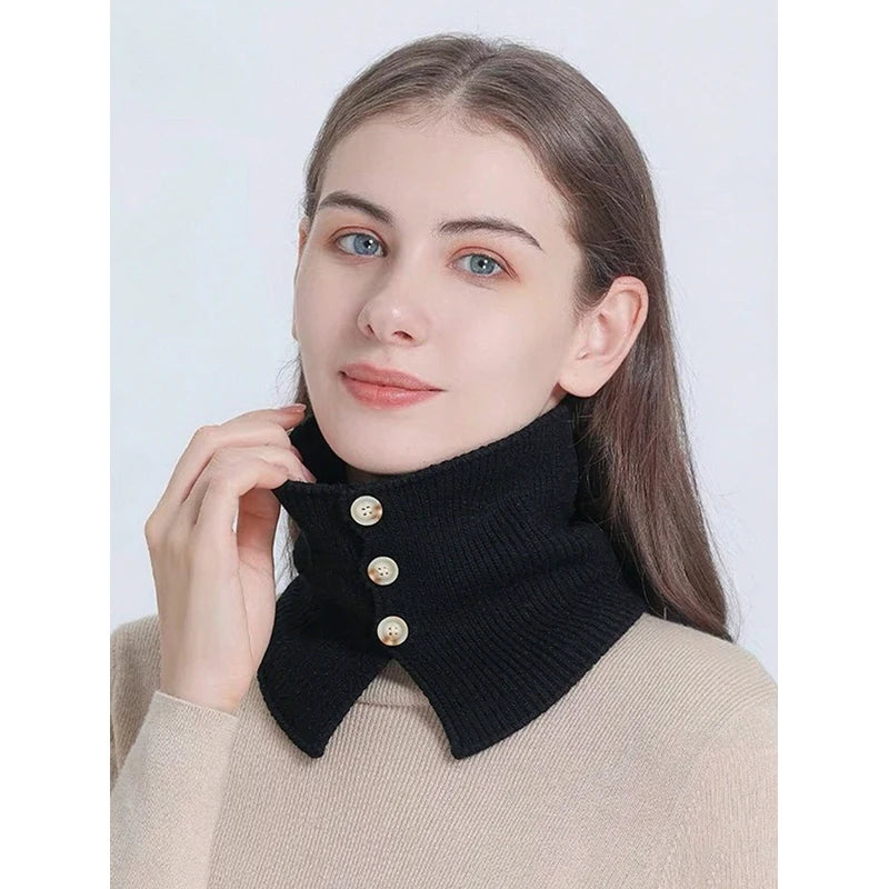 Knitted Neck Warmer Sport Scarf Women Men Button Fake Face Cover Winter Skating Ski Mask Warm Scarves Thick Cold-proof Collar