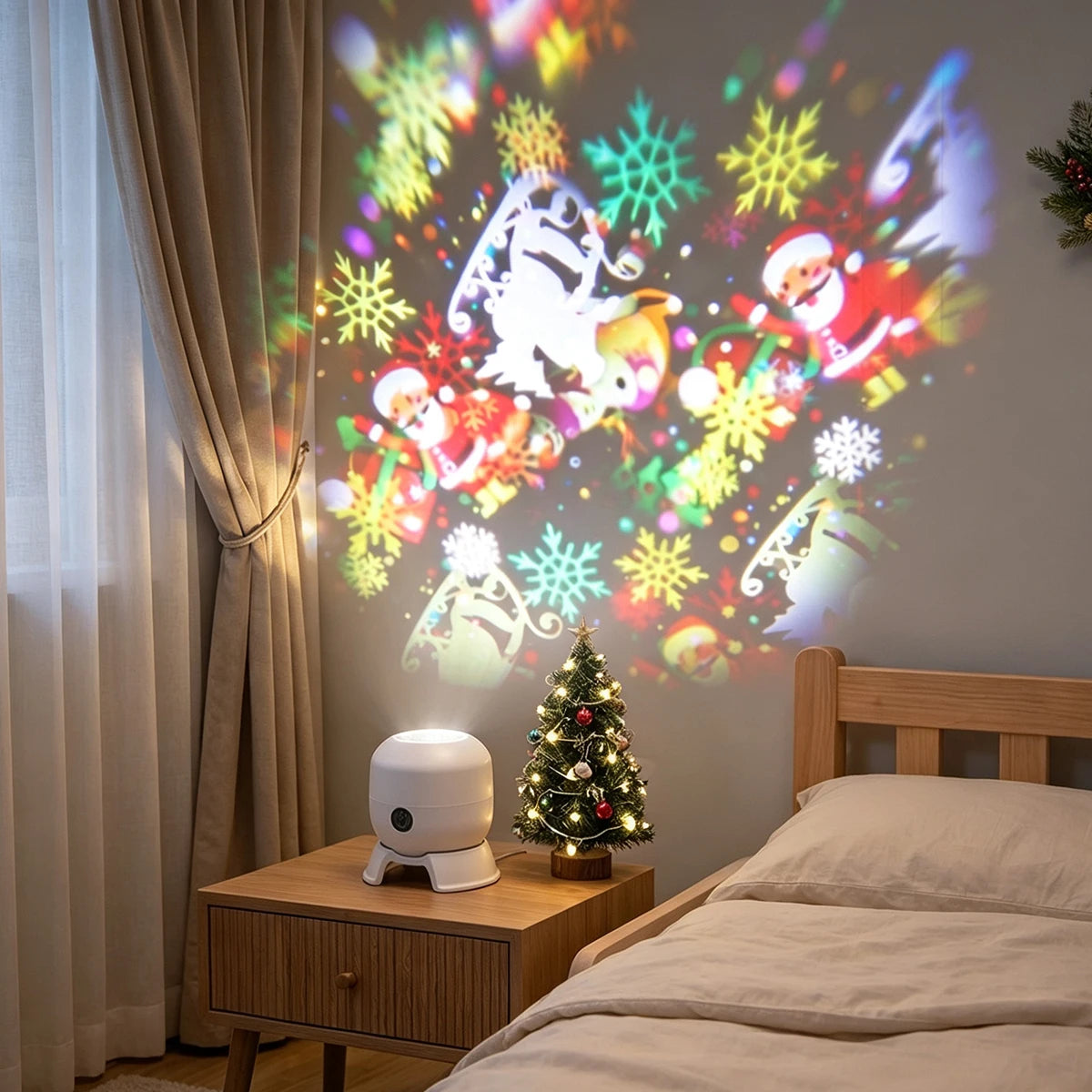 Christmas Projector Light 22 Patterns Rotating LED Projection Lamp Santa Claus Snowflake Elk Xmas Decor Night Light Rechargeable