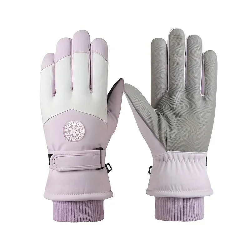 Winter Snowboard Ski Gloves PU Leather Non-slip Touch Screen Waterproof Motorcycle Cycling Fleece Warm Riding Gloves