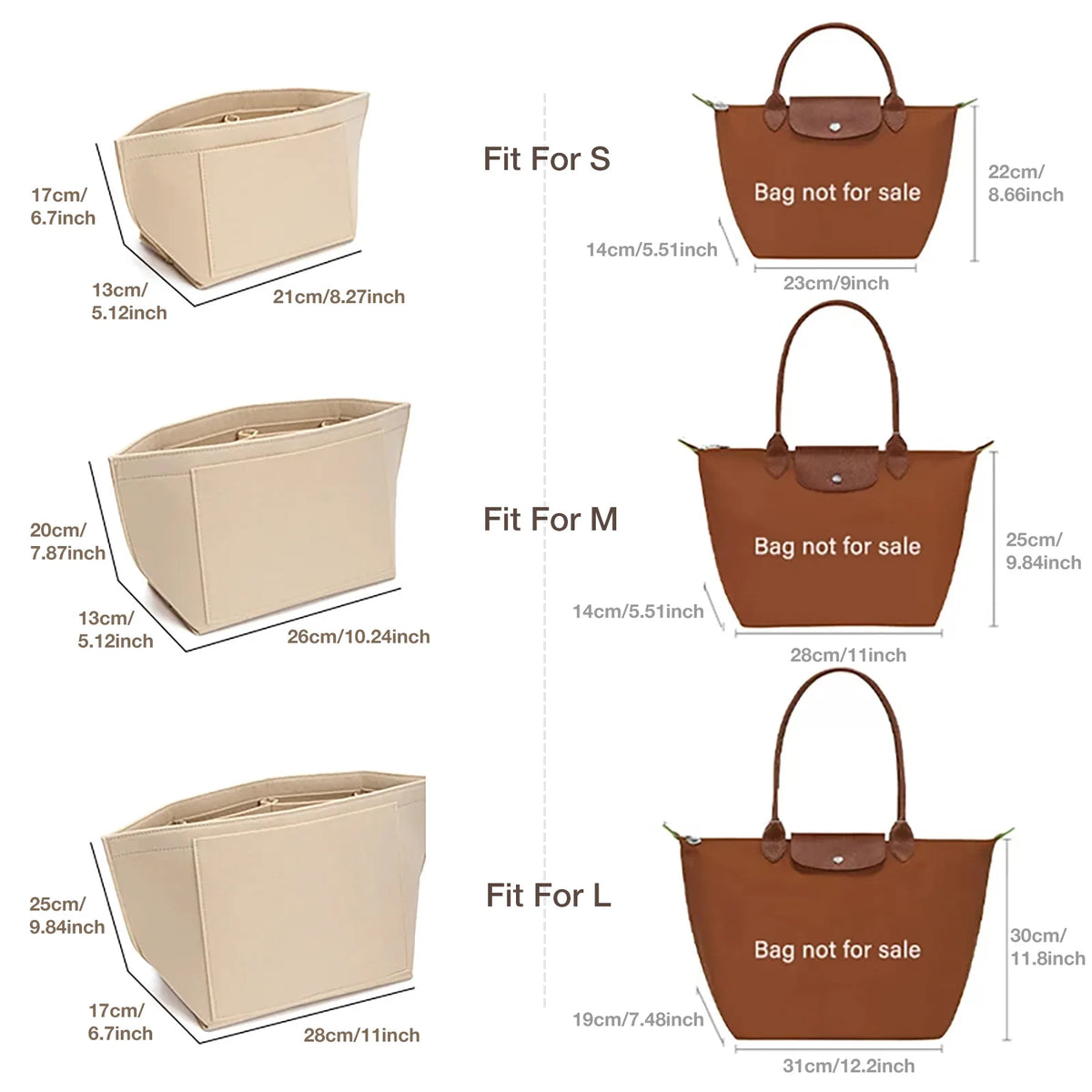 Felt Insert Bag Fits For Longchamp Handbag Liner Bag Felt Cloth Makeup