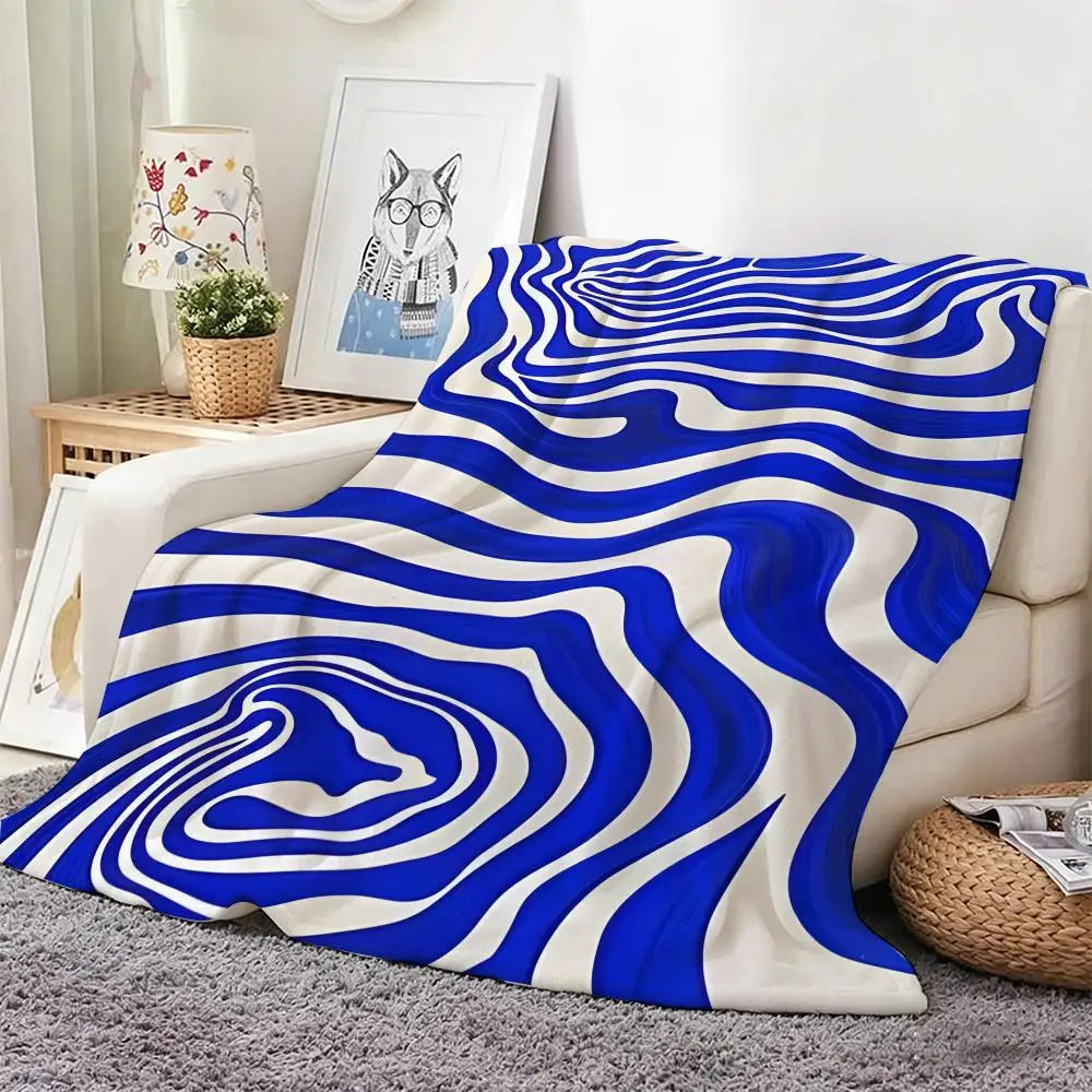 Marbled Blue and White Pattern Throw Lightweight 240g Flannel Blanket Soft Skin-friendly for Summer Cooling