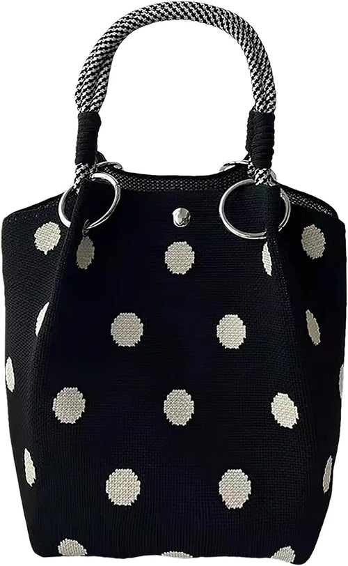 Mini Knitted Bucket Bag Women Small Handbag Geometric Colorblock