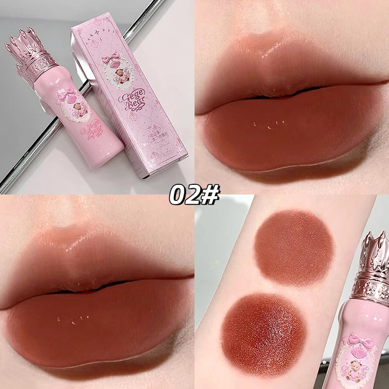 Gege Bear Silky Matte Velvet Lip Mud Moisturizing Non Drying Smooth Long-Lasting Lip Glaze Reddish-brown Autumn&winter Lip Gloss