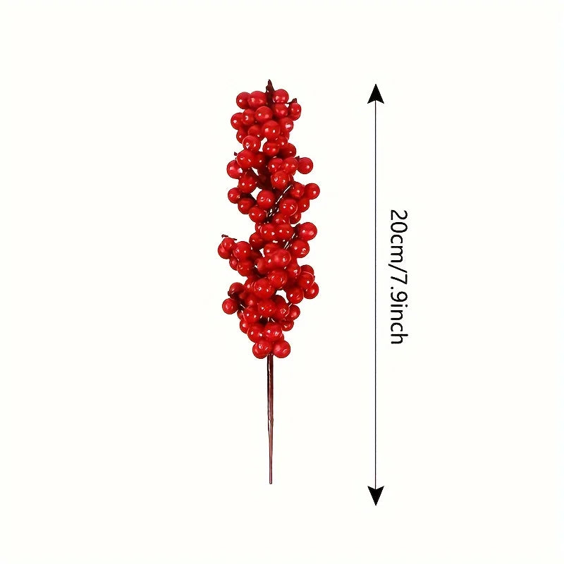 12/1PCS Set of Bright Red Artificial Christmas Tree Decoration Berries - DIY Holiday Decoration