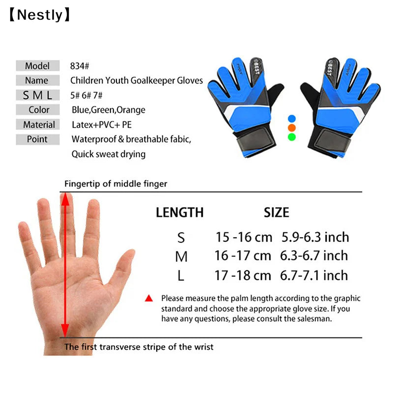 1 Pair Children Soccer Goalkeeper Gloves Anti-Collision Latex PU Goalkeeper Hand Protection Gloves Football Accessories〔Nest〕