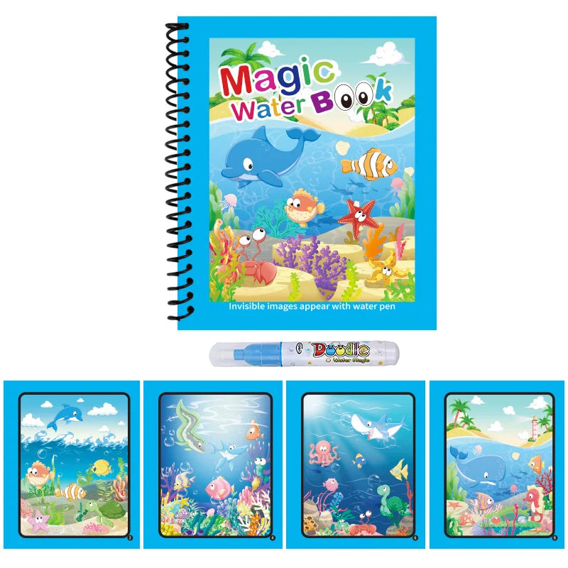Repeated Children Drawing Coloring Books Sensory Early Education Puzzle Drawing Toys Ocean Dinosaur Animal Water Drawing Picture