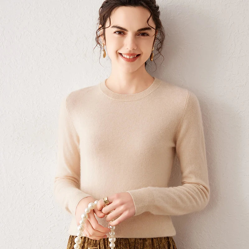 Women's 100% Pure Cashmere Sweater 2026 Fall Winter Crew Neck Long Sleeve Warm Soft Knitted Pullover New Knit Tops Women Clothes