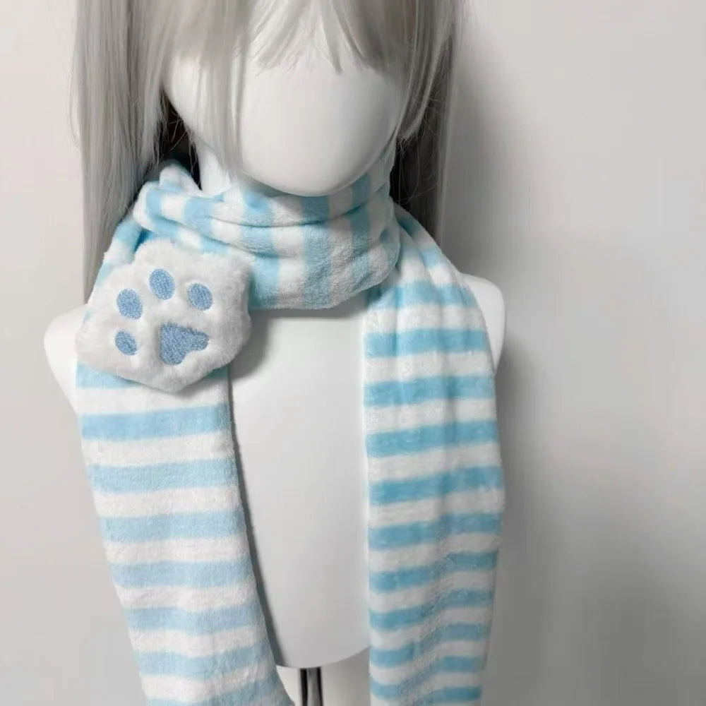 Cute Winter Knitted Scarf Y2K Warm Stripe Scarf Kawaii Soft Long Scarf for Women