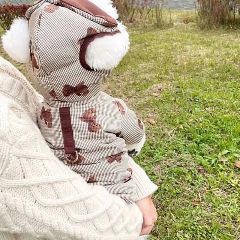 Winter Dog Jacket Coat with Hat Fashion New Dog Clothes Bear Print Puppy Down Jacket Thickened Cat Overcoat Poodle Pet Outfits