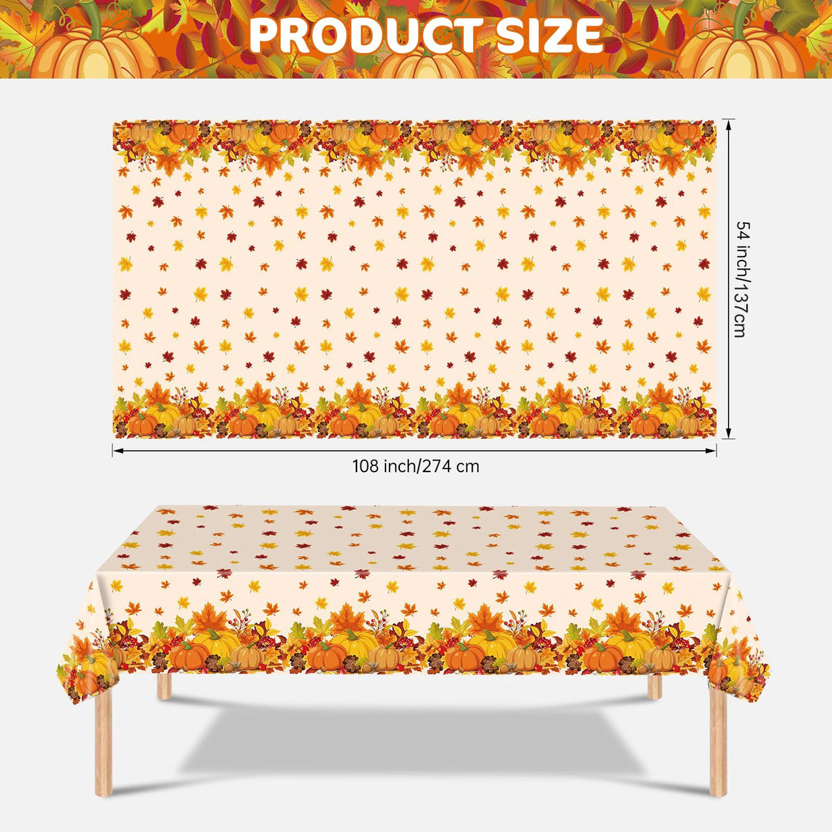 Thanksgiving Tablecloth Fall Autumn Rectangle Pumpkin Maple Leaf Table Cover for Happy Thanksgiving Day Party Supplies Favors