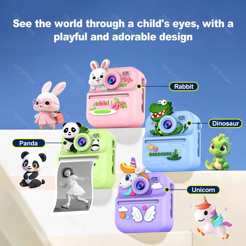 57mm Mini Thermal Printer Children Digital Photography Print Instant Camera 1080PHD Dual Lens Kids Video Recorder for Girls Boys