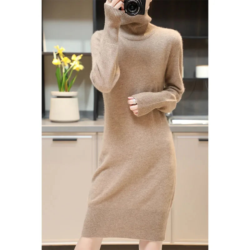 Merino Wool Turtleneck Sweater Dress