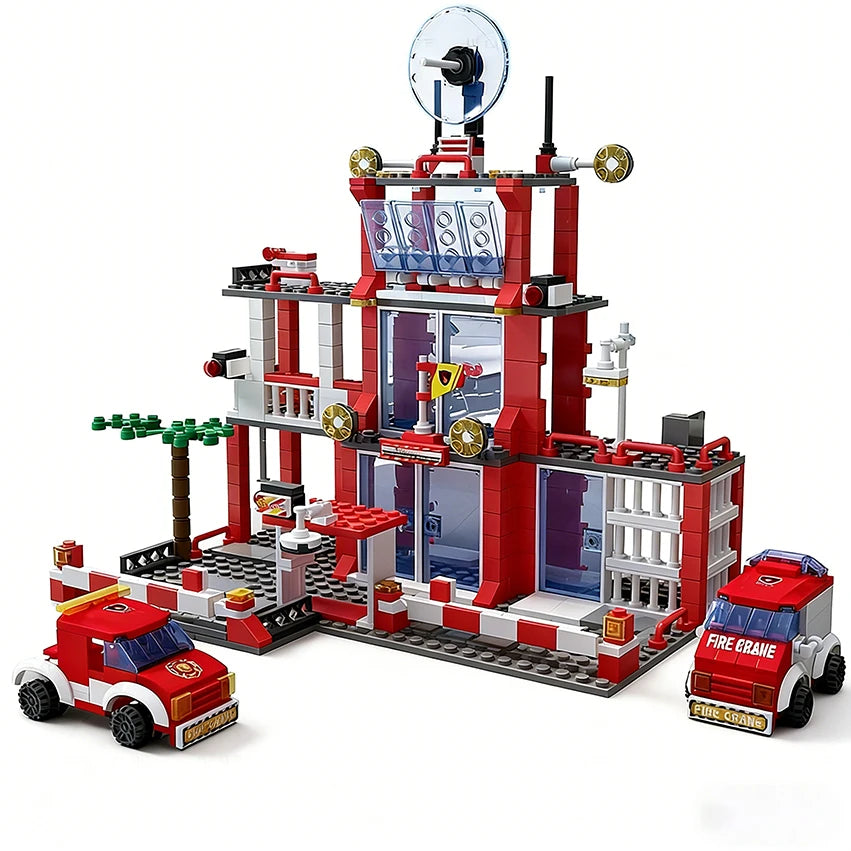 1000+pcs Urban Architecture Building Blocks Police Station Fire Station Fire Truck Building Blocks  Toy Christmas Holiday Gift