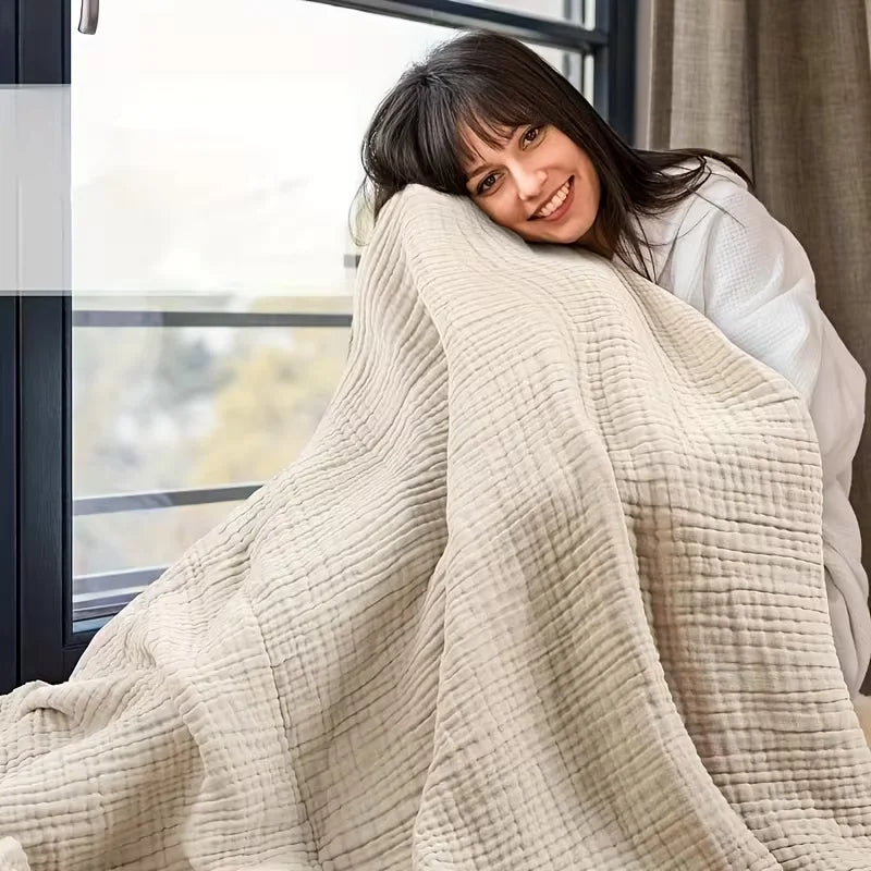 100% Cotton Muslin Blanket,6-Layer Lightweight Blanket for Bed,Pre-Washed Breathable Gauze for Bed Layering,All Season Comfort