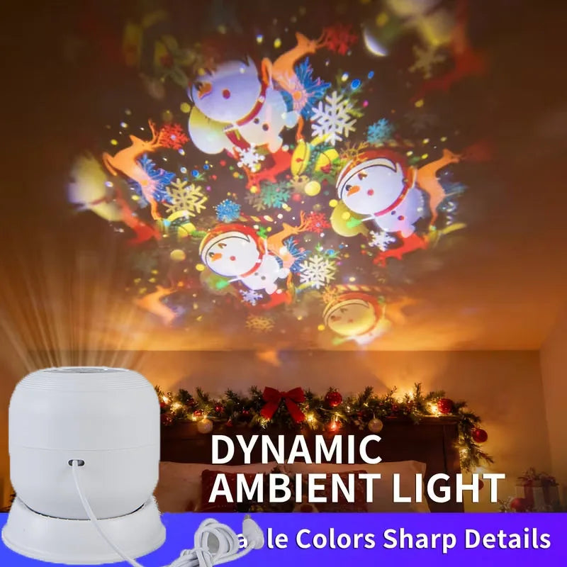 1pc Christmas Projector Light,360° Rotating Dynamic Night Light USB Powered Christmas Pattern ,Night Lighting Christmas Decor