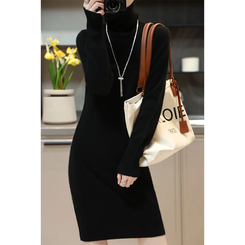 Merino Wool Turtleneck Sweater Dress