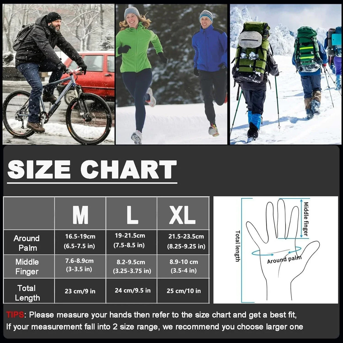 Winter Gloves Men Thermal Warm Fleece Touchscreen Driving Bike Running Motorcycle Hiking Snow Cold Weather for Driving/Cycling