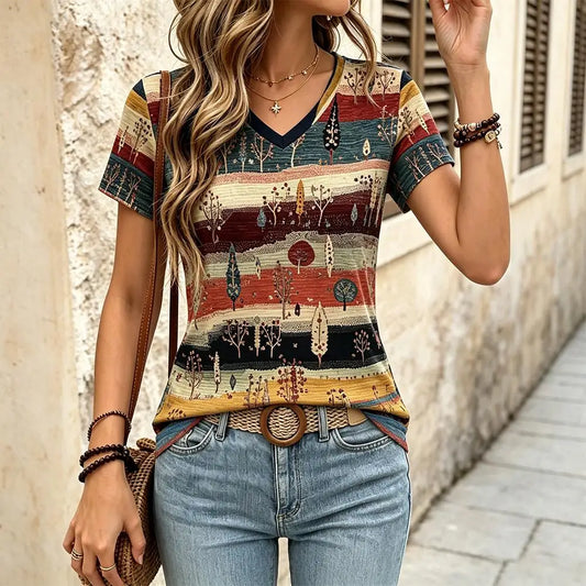 Bohemian Print V-Neck T-Shirt