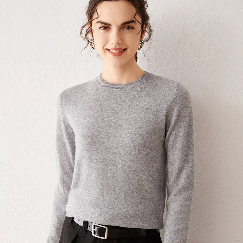 Women's 100% Pure Cashmere Sweater 2026 Fall Winter Crew Neck Long Sleeve Warm Soft Knitted Pullover New Knit Tops Women Clothes