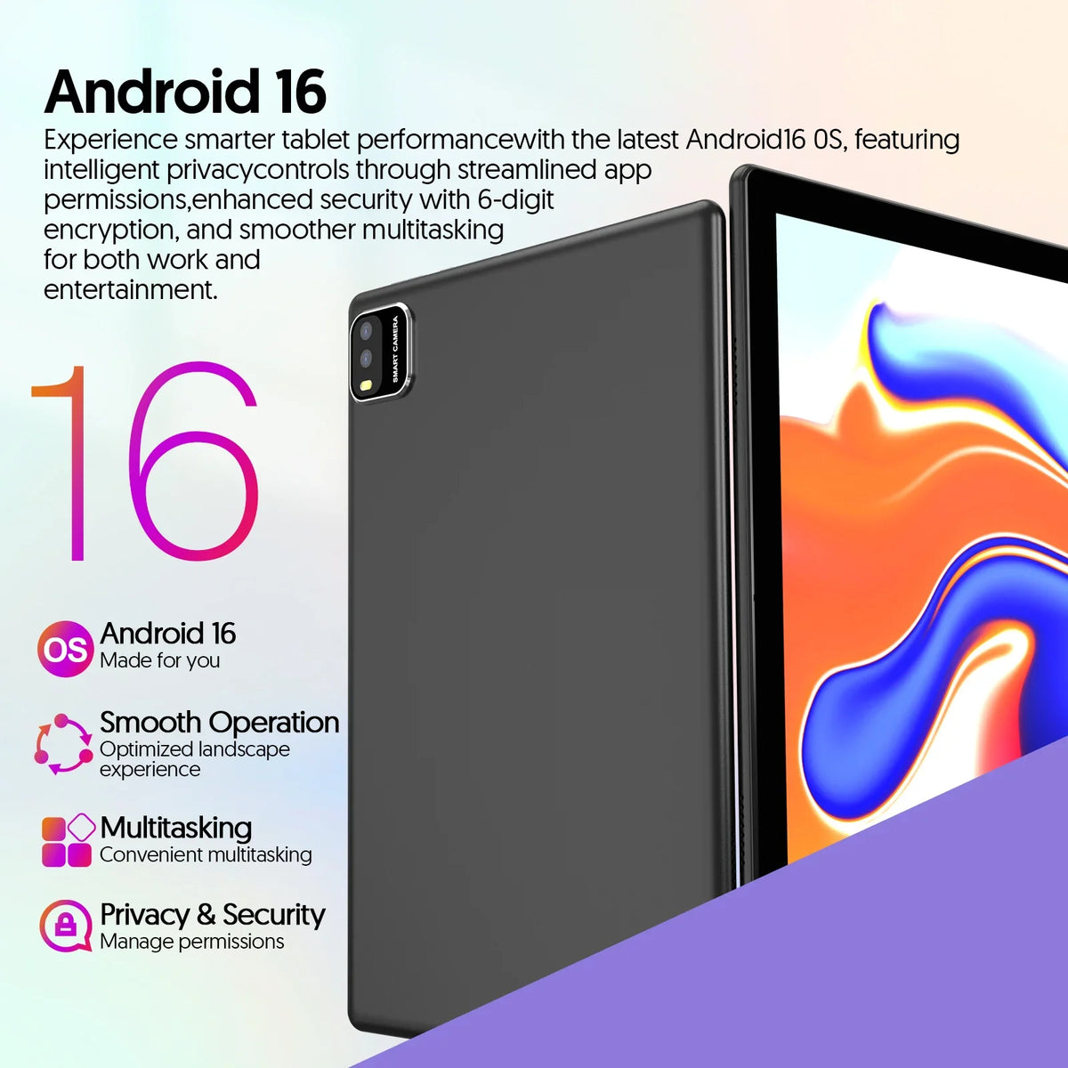 2026 Model (Upgraded Version) | 10.1-inch Android 16 Tablet | Quad-core Processor | 12GB (3GB + 9GB) RAM + 64GB ROM | Wi-Fi 6