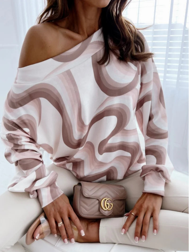 Autumn Leopard Print shirts women sexy Off Shoulder blouse top Elegant Casual Long Sleeve T-shirt Female Loose Pullover shirts