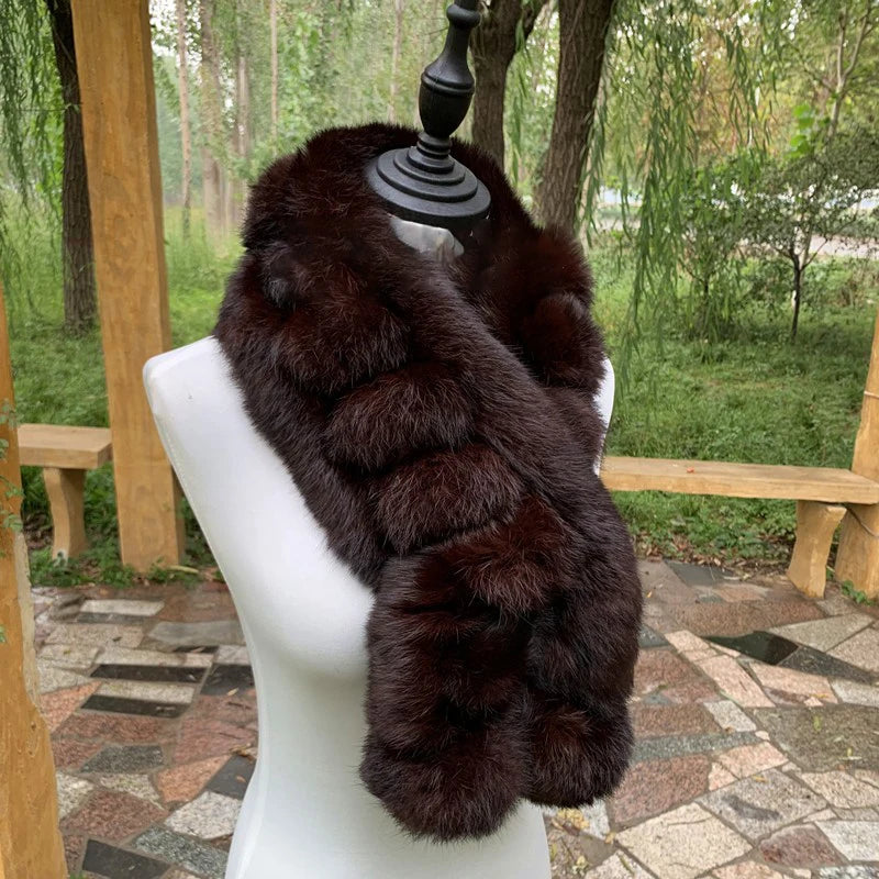 Real Rabbit Fur Scarf Winter Neck Warmer Knitted Furry Fur Collar Ladies Luxury Thick Fur Scarves Plush Real Fur Shawls Solid