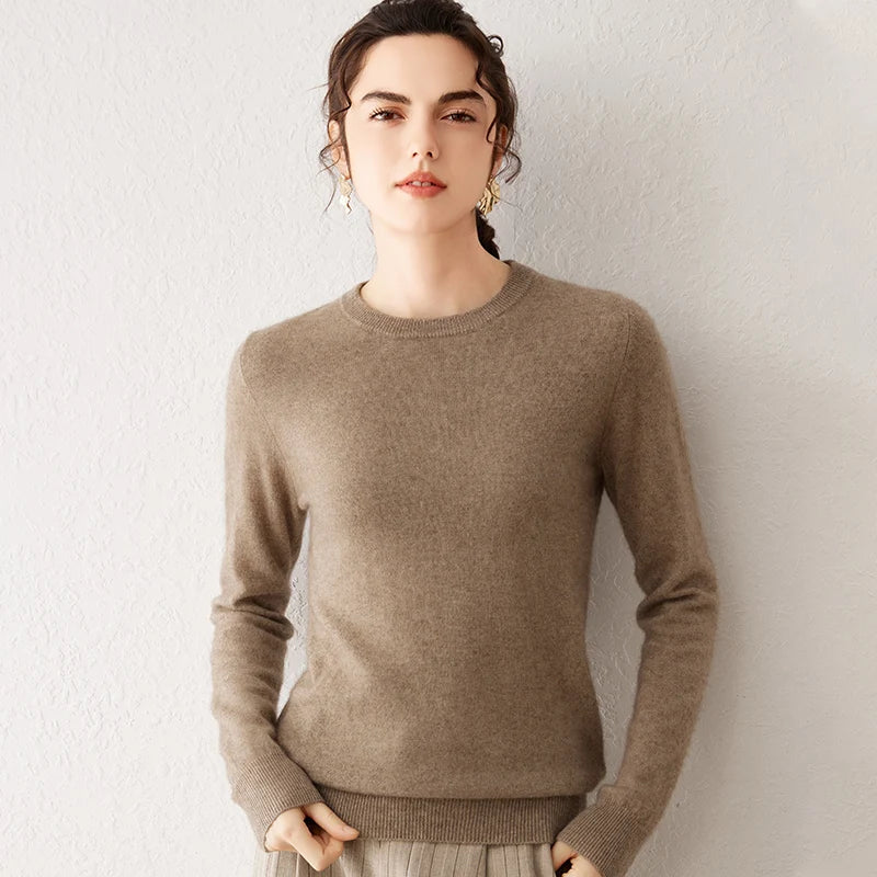 Women's 100% Pure Cashmere Sweater 2026 Fall Winter Crew Neck Long Sleeve Warm Soft Knitted Pullover New Knit Tops Women Clothes