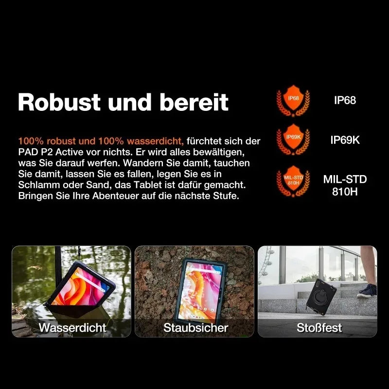 AGM P2 Active Rugged Tablet 11 Inch FHD IP68 Waterproof Dustproof 8GB RAM 256GB ROM Octa Core G99 Android 14 Outdoor Tablet