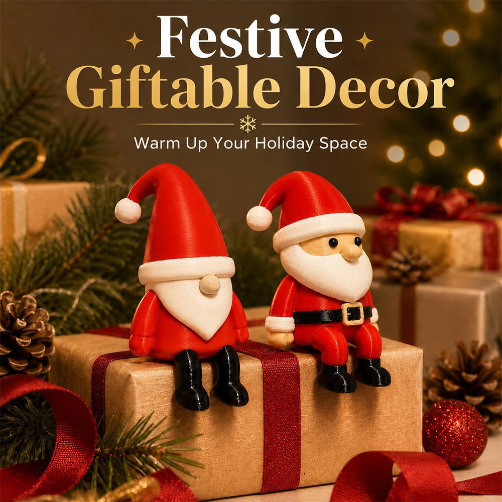 2PCS Christmas Santa Claus Figurines, Cute Sitting Christmas Decorations for Shelf Mantel Table Desk Home Office Holiday Decor
