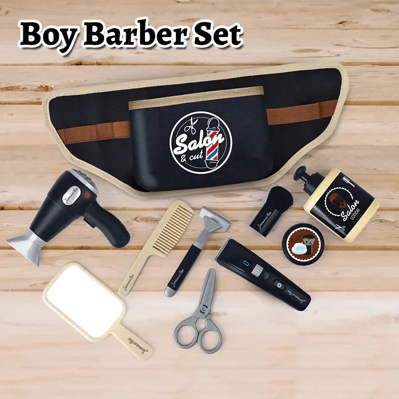 Kids Toys Barber Role Pretend Play for Boys Beauty Fashion Electric Hairdressing Cosmetics Tools Set Hair Salon Shaving Sets Toy
